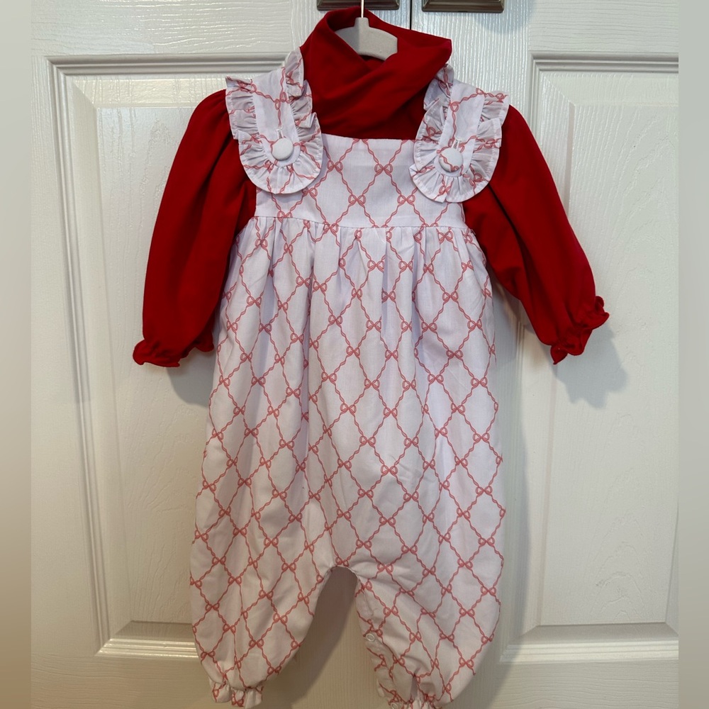 Smocked Flamingo red bow jumper set